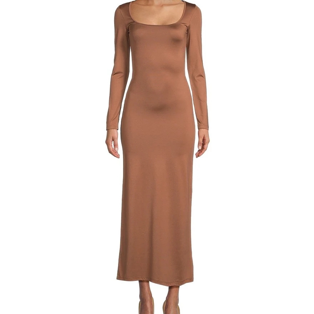 Gianni Bini Column Icon Knit Scoop Neck Long Sleeve Bodycon Midi Dress